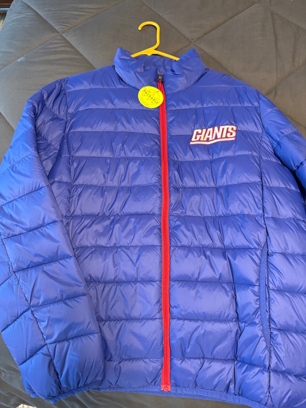 Men’s Blue Puffer Jacket with Red Zip